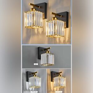 Modern Wall Sconce Set of 2 Indoor Wall Lamp Black Gold Vanity Light